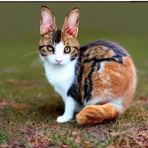 Prompt: photoshopped picture of a mix between a rabbit and a cat