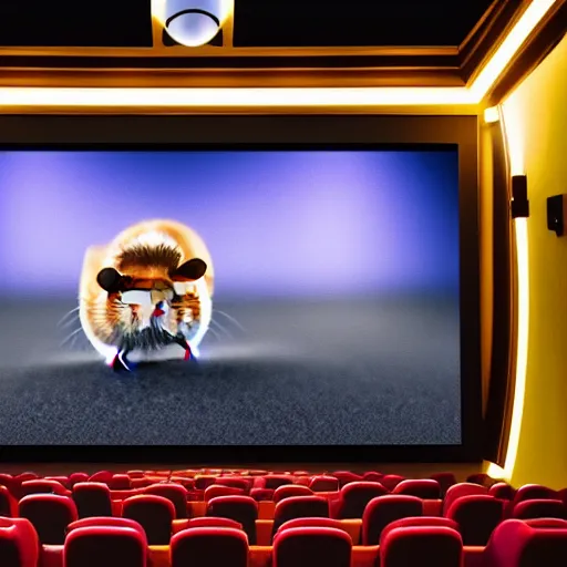 Prompt: photo of the cinema screen, a movie about hamsters is on the screen, unedited, sharp focus, 8 k