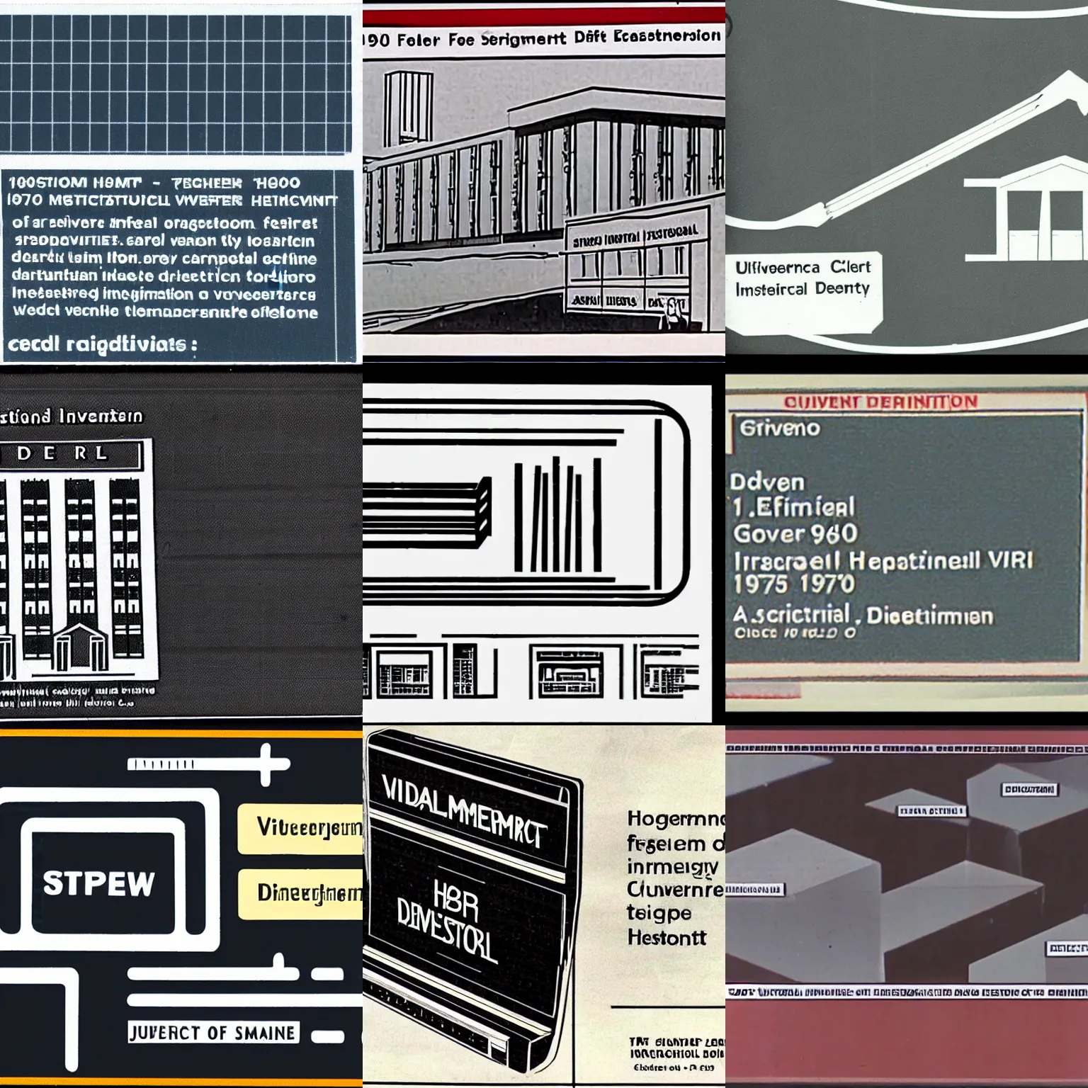 Prompt: 1970s VHS government federal department HR instructional video with simple stencil isometric diagrams