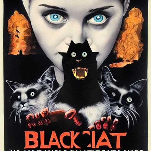 Prompt: movie poster for a film called the black cat