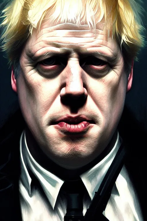 Image similar to Boris Johnson as Neo from The Matrix, portrait, highly detailed, digital painting, artstation, concept art, smooth, sharp focus, illustration, cinematic lighting, art by artgerm and greg rutkowski and alphonse mucha