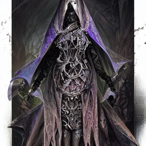 Prompt: dark cloaked necromancer by android jones, trending on artstation