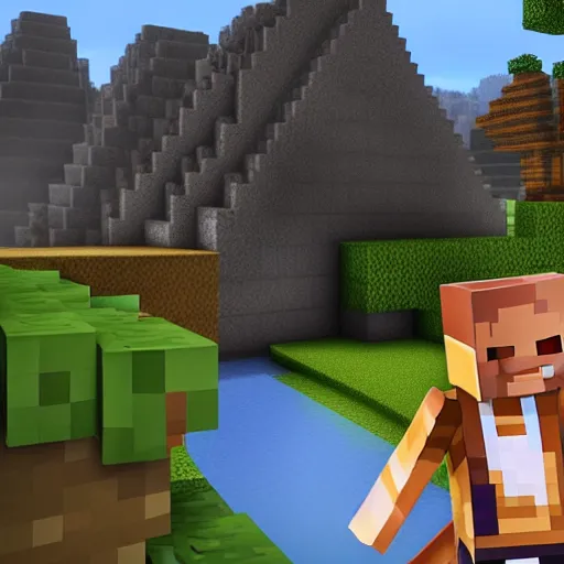 Image similar to screenshot from minecraft dwayne the rock johnson as a fortnite character