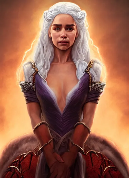 Image similar to queen daenerys stormborn, by anne stokes and larry elmore, detailed matte painting, realistic portrait, symmetrical, highly detailed, digital painting, artstation, concept art, smooth, sharp focus, illustration, cinematic lighting, 8 k resolution