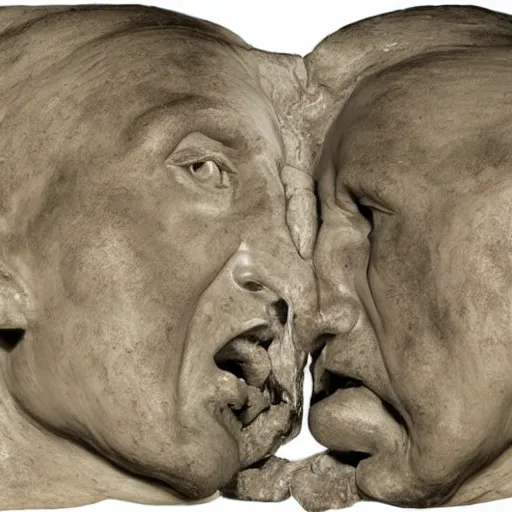 Image similar to a physical sculpture of a struggling human face, it means the two sides of people, by augustus rodin