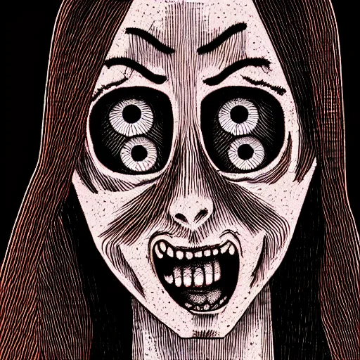 Image similar to a dark brown humanoid, hyper detailed, in the style of junji ito and and junji ito and junji ito, selfie