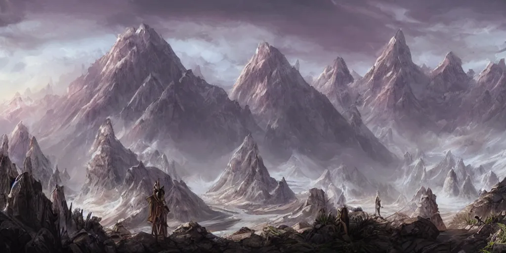 Image similar to ominous mountains fantasy rpg