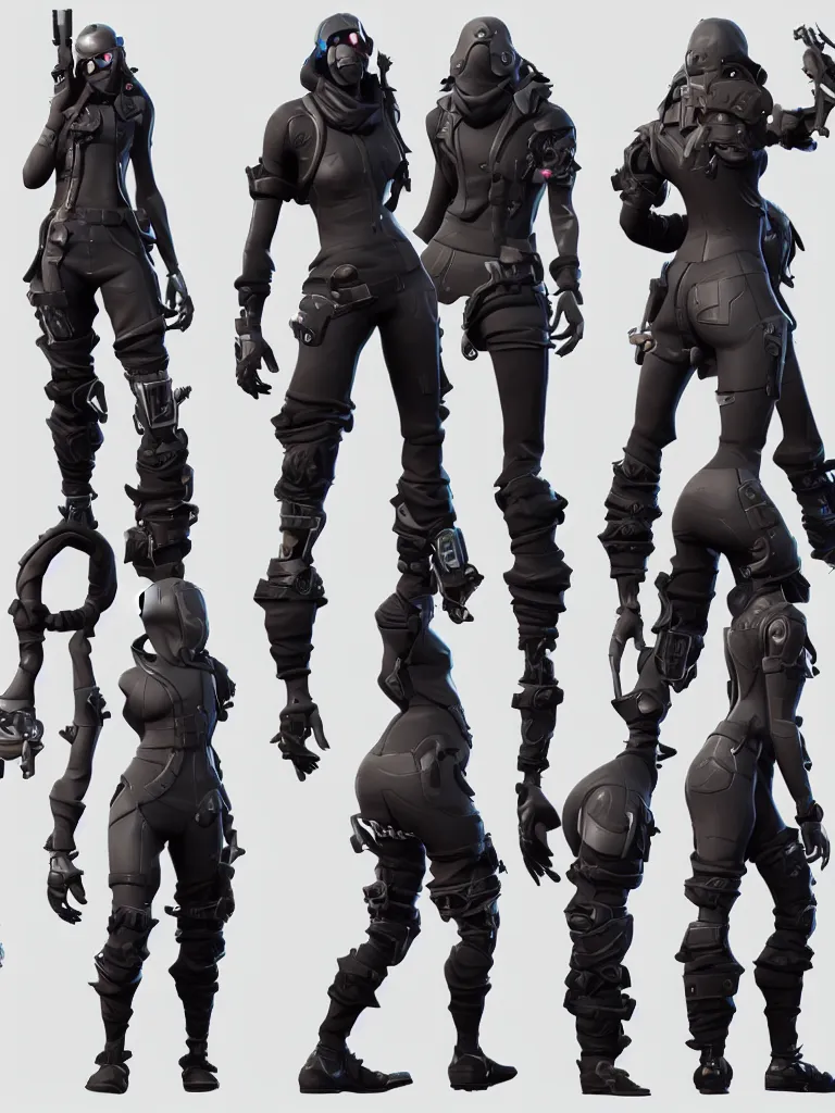 Image similar to fortnite skin models cyberpunk style concept art skin model, 3d models