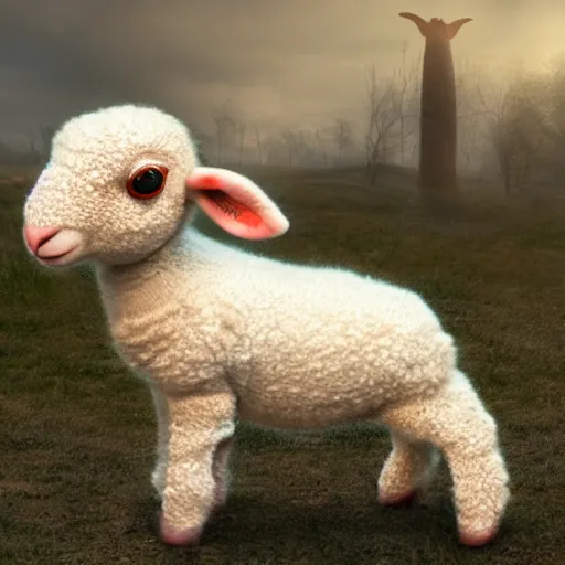 Image similar to lamb wearing a sweater, matte painting, full body shot 4k, blurry background, artwork, artstation,