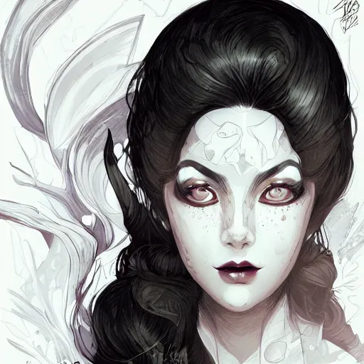 Prompt: ghost belle, heroine, beautiful, young, minimalist, detailed close - up portrait in the style of ross tran, marte gracia, and peter mohrbacher, comic book lineart