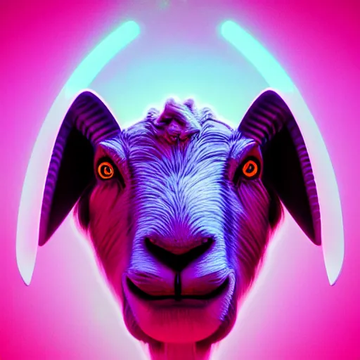 Image similar to synthwave goat face, detailed face, sharp focus, synthwave art, aesthetic, octane render