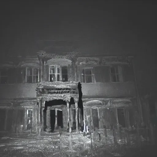 Image similar to insane nightmare, no light, everything is blurred, creepy shadows, haunted house, skeleton, very poor quality of photography, 2 mpx quality, grainy picture