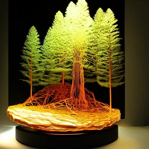 Image similar to Elaborate realistic model of a sequoia made of wire sitting on a professionally illuminated display table