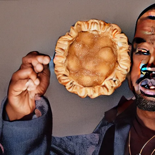 Image similar to bald kanye west eating apple pie on thanksgiving