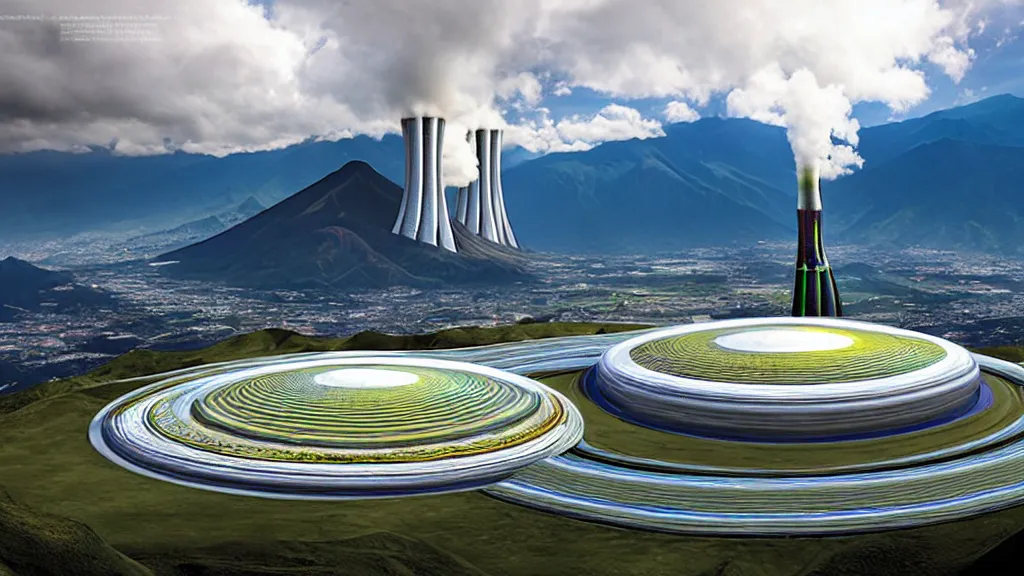 Prompt: Epic Giant Nuclear Reactor over the mountain valley of Quito, Ecuador; by Oswaldo Moncayo and Vincent Callebaut; Art Direction by James Cameron;