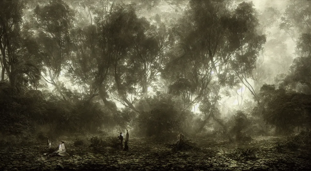 Image similar to huge leaves. edward gorey, andreas achenbach, artgerm, mikko lagerstedt, zack snyder, tokujin yoshioka