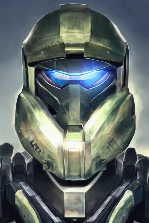 Image similar to robot ninja mask helmet halo master chief radiating a glowing aura global illumination ray tracing hdr fanart arstation by ian pesty and katarzyna da „ bek - chmiel