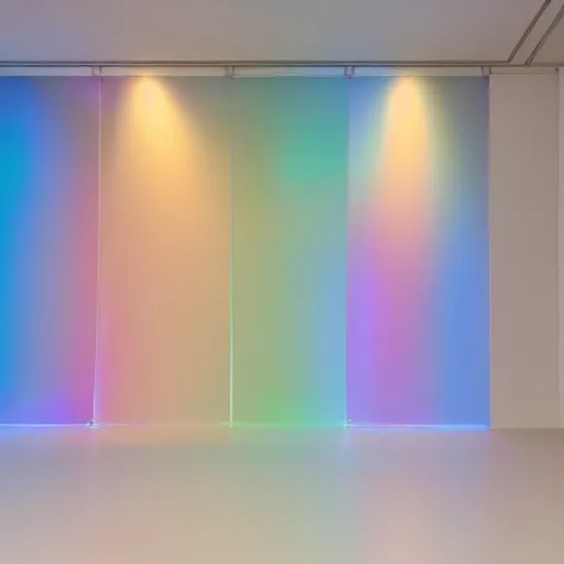 Image similar to an ultra high definition professional studio quality photograph of a transparent iridescent perspex pastel coloured rain sculpture on white coat hook in an empty white room. dramatic lighting, ray tracing, refraction, shallow d. o. f, colour corrected, golden ratio, three point light. volumetric shadows. god rays.