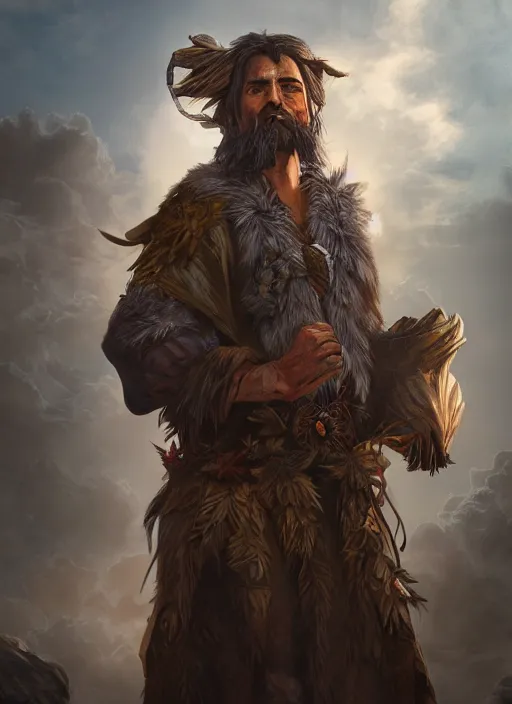 Image similar to A fantasy comic book style portrait painting of a male Druid elder, unreal 5, DAZ, hyperrealistic, octane render, cosplay, RPG portrait, dynamic lighting