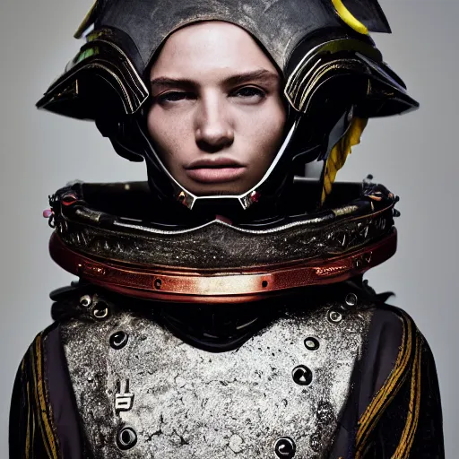 Prompt: a portrait of a beautiful young martian male wearing an alexander mcqueen armor , photographed by andrew thomas huang, artistic