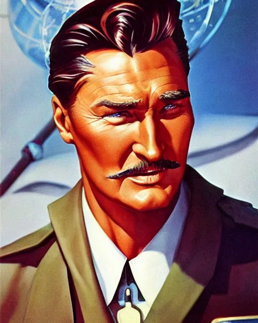 Prompt: Errol Flynn as a scientist. 1980s dystopian Soviet Russia, propaganda screens. Unreal engine, fantasy art by Jesper Ejsing. Faithfully depicted facial expression, perfect anatomy global illumination, radiant light, detailed and intricate environment