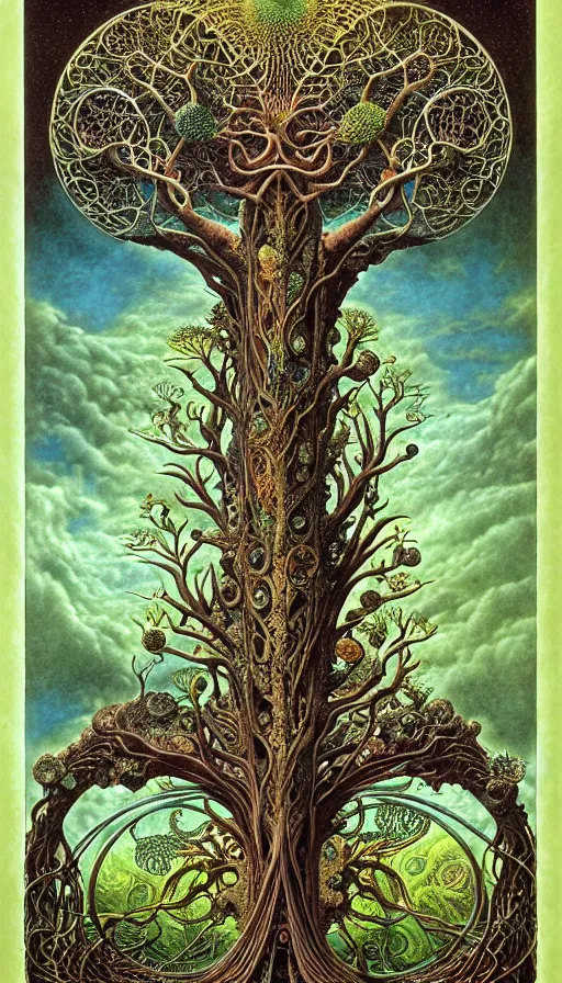 Image similar to tree of life by roger dean and andrew ferez, art forms of nature by ernst haeckel, divine chaos engine, symbolist, visionary, art nouveau, botanical fractal structures, organic, detailed, realistic, surreality