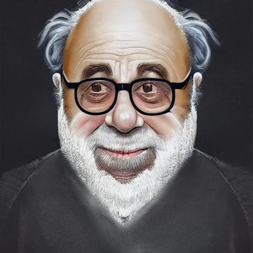 Image similar to hyperrealistic mixed media high resolution painting of Danny DeVito as Gandolf the White, stunning 3d render inspired art by István Sándorfi and Greg Rutkowski and Unreal Engine, perfect symmetry, dim volumetric lighting, 8k octane beautifully detailed render, post-processing, extremely hyper-detailed, intricate, epic composition, highly detailed attributes, highly detailed atmosphere, cinematic lighting, masterpiece, trending on artstation, very very detailed, masterpiece, stunning, flawless structure, lifelike texture, perfection,