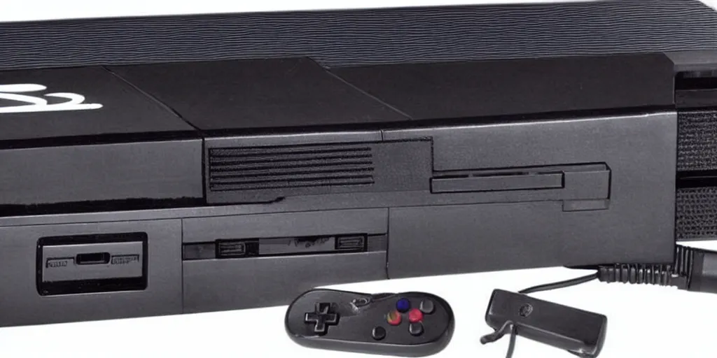 Prompt: An all-black Nintendo Entertainment System by Sega, 1990