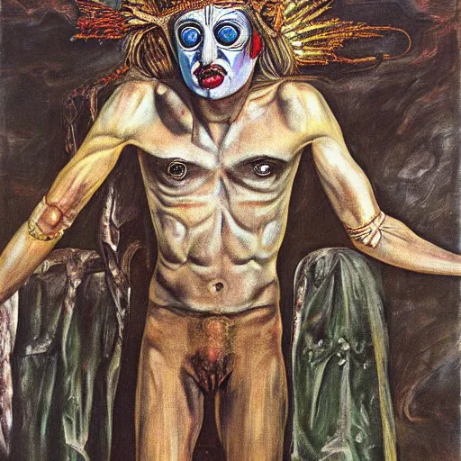 Prompt: disturbing grunge image of king salomon deity. horror airbrush art, by lucian freud