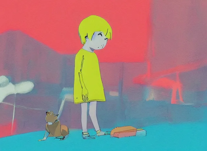 Image similar to stunning clarity experimental studies of the protagonist's best friend by masaaki yuasa, pleasing palette watercolor and mixed media shape design