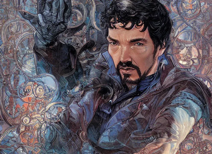 Image similar to a highly detailed comic portrait of stephen strange, james gurney, james jean