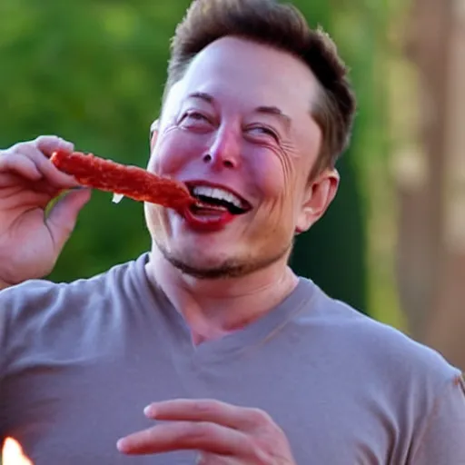 Image similar to Elon Musk excitedly eating a Slim Jim