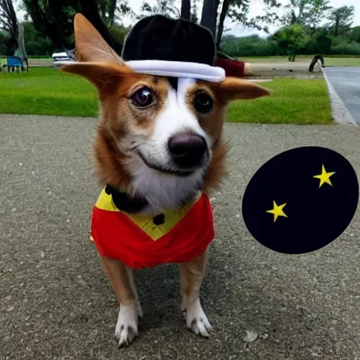 Prompt: photo of a dog wearing a ninja uniform throwing a Chinese-star