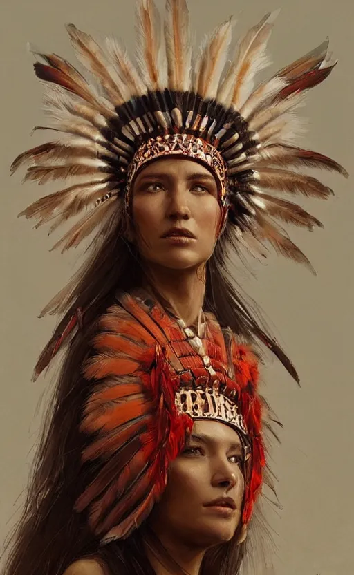 Image similar to gorgeous redskin woman wearing headdress, intricate, elegant, highly detailed, artstation, concept art, smooth, sharp focus, illustration, art by stefan kostic and greg rutkowski