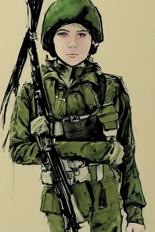 Image similar to beautiful portrait of a young ukrainian female soldier, frank miller style, sketch