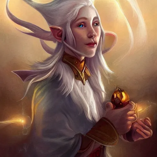 Image similar to Beautiful white haired fair skinned scholar elves with scroll and lightning background, realism, digital painting, detailed artwork, portrait, mythical, artstation