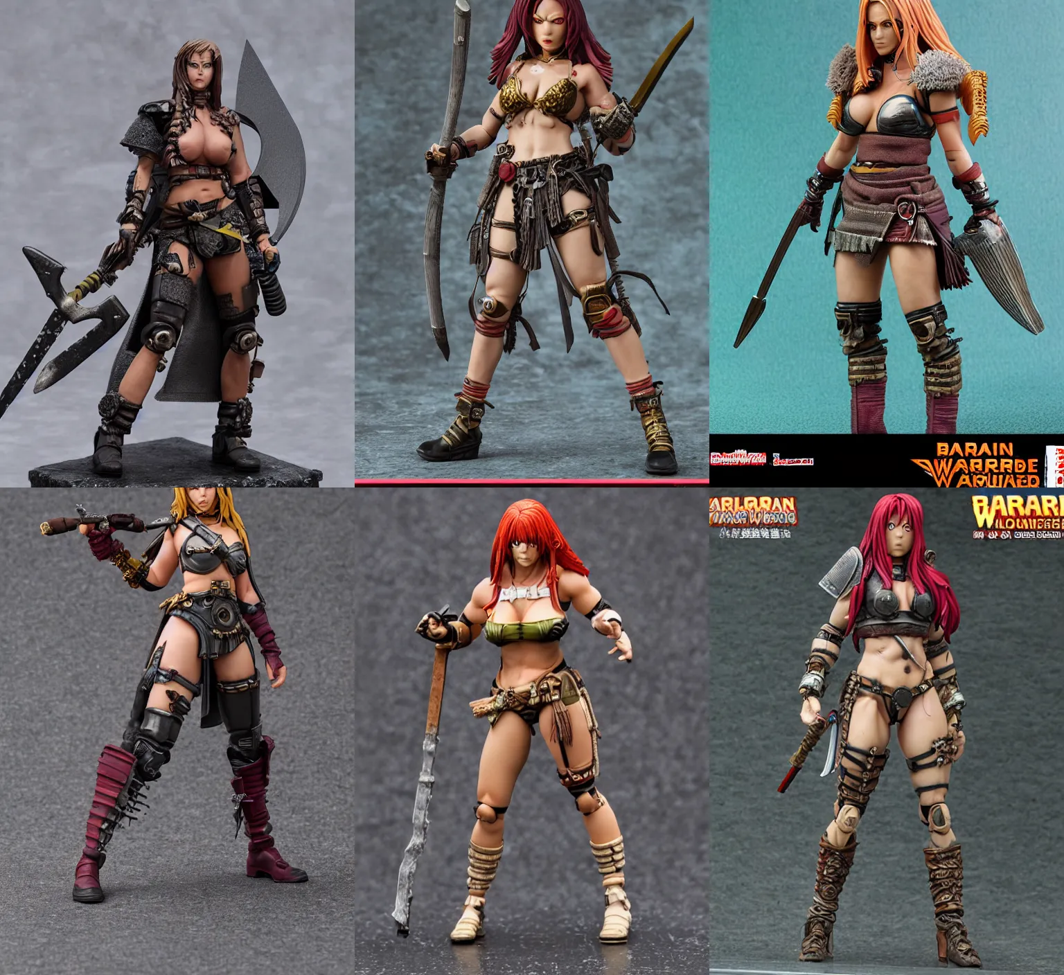 Prompt: barbarian female warrior, 1/6 Garage Resin Kit, cyberpunk