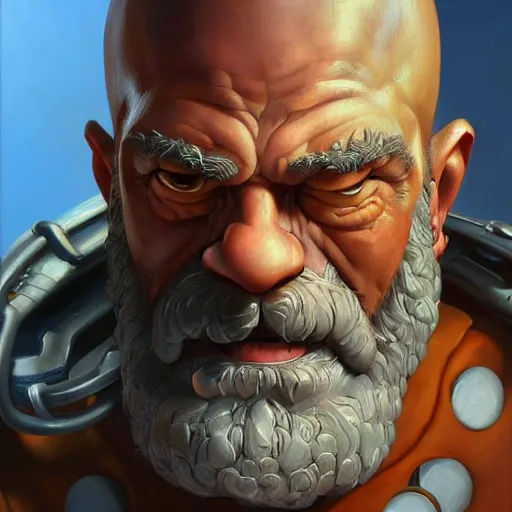 Image similar to detailed portrait of homer from overwatch, intricate, hyper detailed, realistic, oil painting, by julie bell, frank frazetta, cinematic lighting