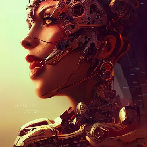 Prompt: cyborg queen, detailed portrait, intricate complexity, by greg rutkowski, artgerm, ross tran, conrad roset, takato yomamoto, ilya kuvshinov. 4 k, beautiful, cinematic dramatic atmosphere