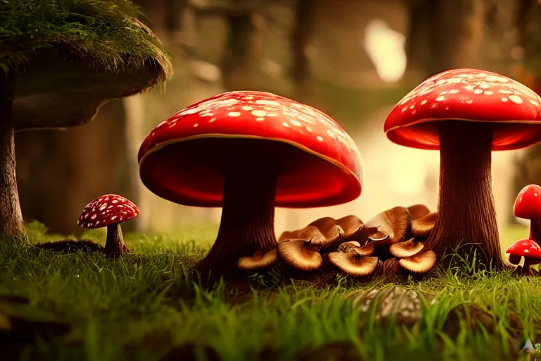 Image similar to a beautiful red haired mushroom goddess giving birth to a mushroom baby, wlop, unreal engine, octane, 8 k,