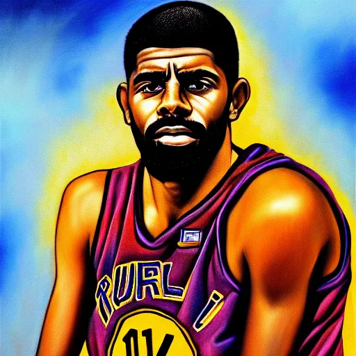 Image similar to guerrillero heroico, kyrie irving, oil on canvas by jim fitzpatrick and william sidney mount, digital art, trending on artstation