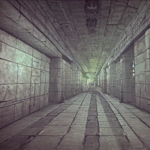 Image similar to an underground ancient temple corridor full of traps by Makoto Shinkai, pressure plate, tripwire, arrow trap, epic composition