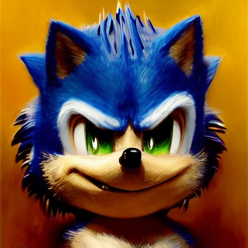 Image similar to a portrait of sonic the hedgehog. highly detailed painting by gaston bussiere, craig mullins, j. c. leyendecker, furry