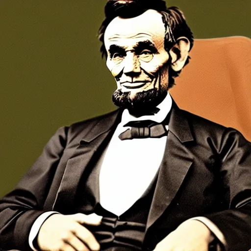 Prompt: Abraham Lincoln sitting on a sofa, playing Nintendo 64