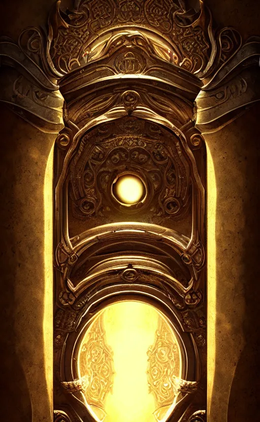 Image similar to a ornamental gate into space a snake emerges from it, ornament, intarsia, portal, doorway, dynamic lighting, ambient lighting, atmospherical, photorealistic fantasy concept art, trending on art station, stunning visuals, creative, cinematic, ultra detailed