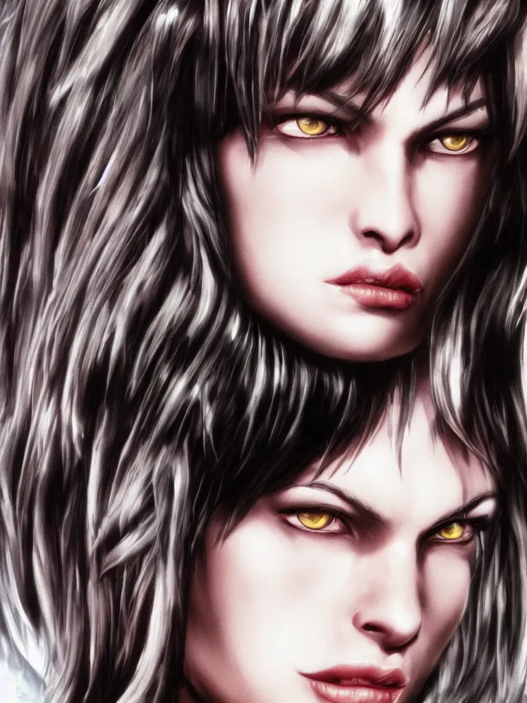 Image similar to Mila Jovovich face close up in Tekken style