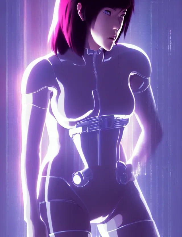 Image similar to a fullbody portrait of motoko kusanagi ghost in the shell, finely detailed features : : gits sac twenty forty five netflix : : by ilya kuvshinov, rossdraws, artgerm, sola digital arts, production ig, volumetric lighting, anti aliasing, raytracing : :