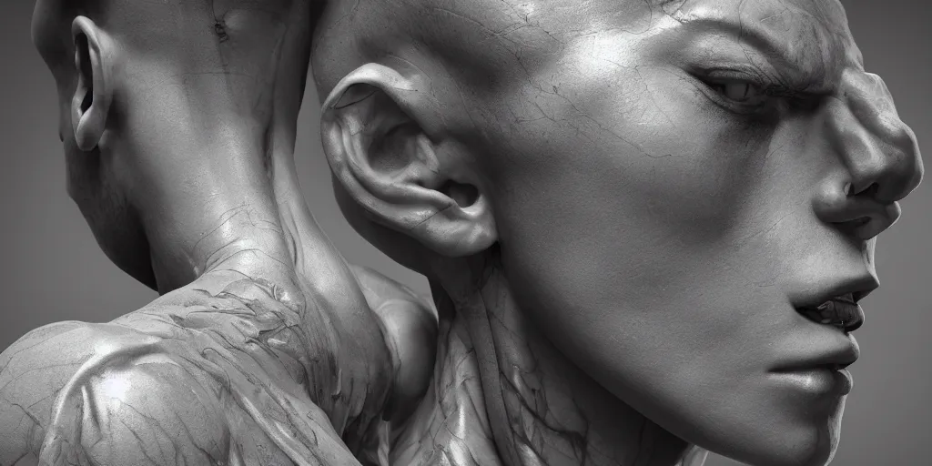 Image similar to hyper realistic photography of a stunningly beautiful cyborg male, intimately holding close, in the style of beth cavener, jin kagetsu, and wlop, highly detailed, intricate filigree, symmetry, masterpiece, award winning, sharp focus, concept art, highkey lighting, ambient lighting, octane render, 8 k, artstation