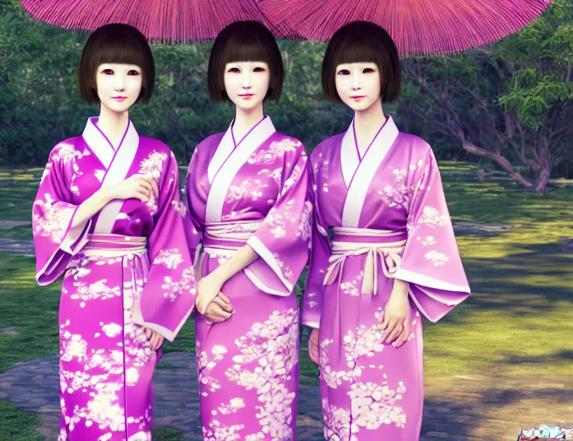 Image similar to two beautiful fashion taiwan girl wear elegant yukata in festival | | big eyes, summer night, realistic shaded, smile, good looking, fine details, 4 k realistic, cryengine, realistic shaded lighting poster by hisaji hari