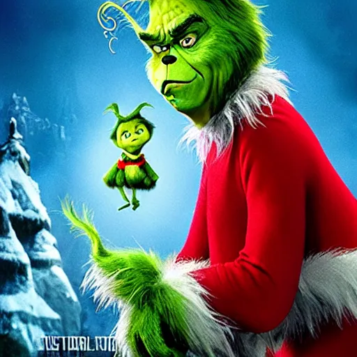 Prompt: a film poster of the grinch with Nicolas cage